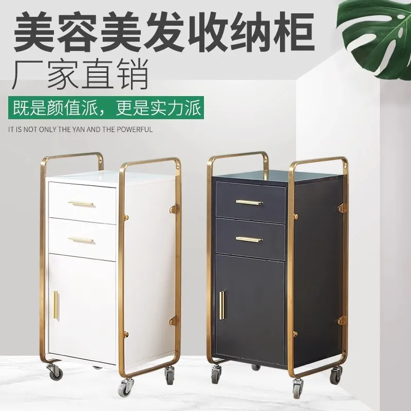 Beauty salon Solid wood tool cart Multi-layer rack with cabinet Hair salon Movable multi-functional beauty salon Brake