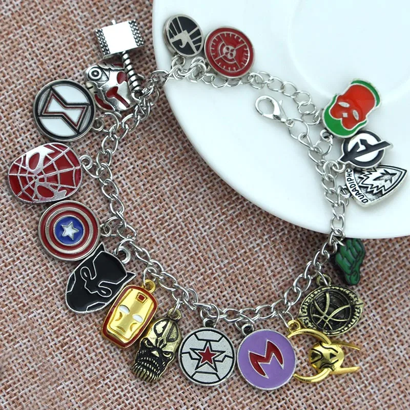 Marvel Avenger Bracelet Spiderman Panther Ironman Hammer Antman Loki Captain America Charm Bracelet Jewelry Boy Friend Gif