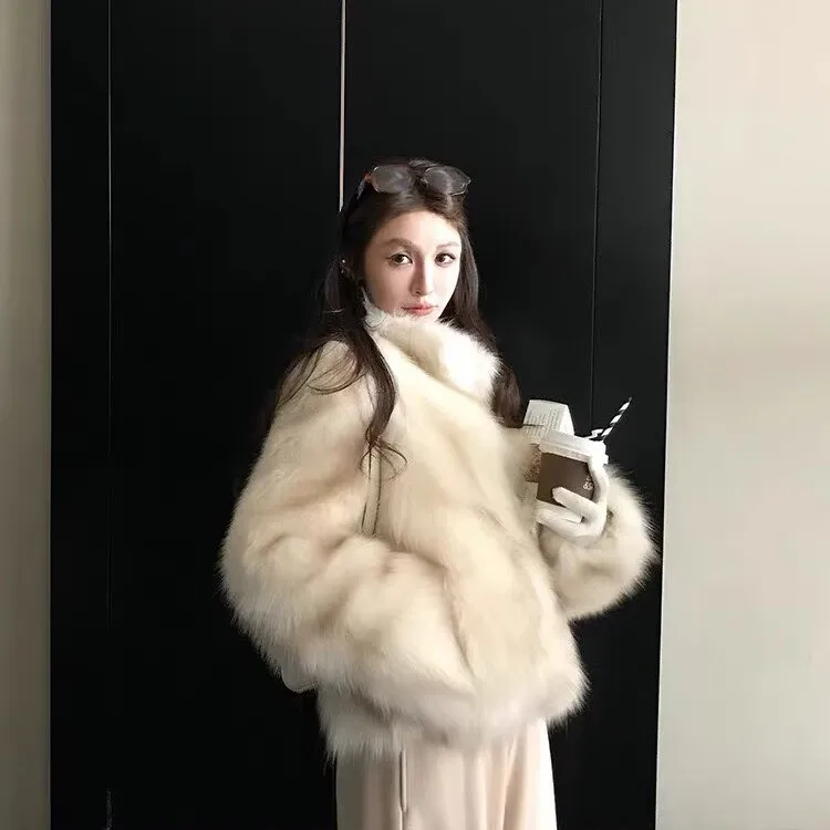 

2025 New Fur Coat Women Winter Stand Collar adient Thi Warm Environmental Protection Fur Outerwear Versatile ort Sle