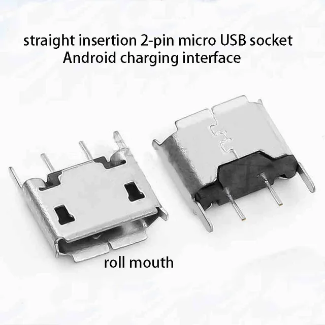 10szt Dla MICRO 2P Roll Flat Mouth Female Vertical Stand Straight Insertion 2-pin USB Socket Android Charging Interface Connector