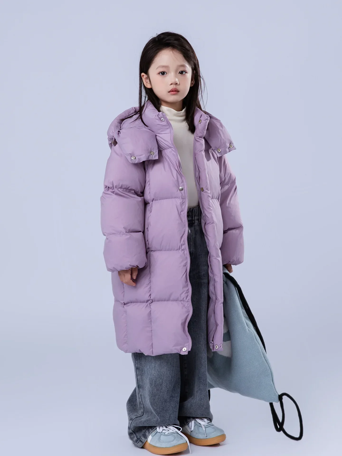 -30 Degrees Children's Winter Jacket 90% White Duck Down Purple Black Coffee Girls Boys Hooded Coat Long Kids Snowsuit TR297