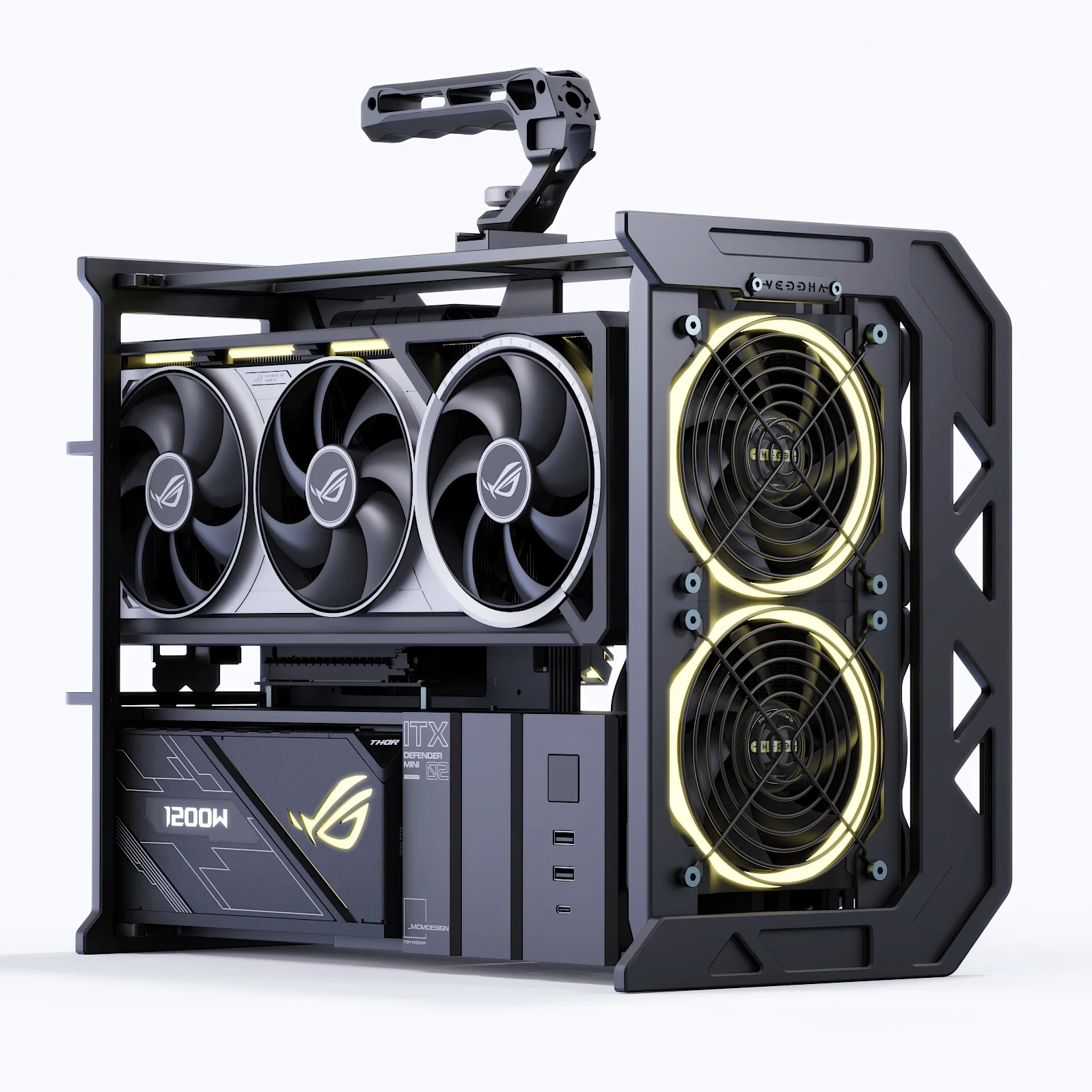 Defender Mini 02 CNC Aluminum Open-Frame Case - ITX-Only Modular Water Cooling Cabinet for MOD Gaming PCs