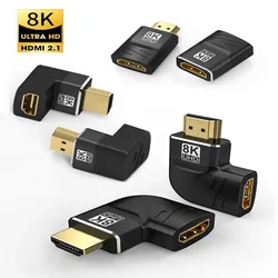 Adaptador HDMI 2.1, conversor de ângulo direito de 90, 270 graus, 8k, 60hz, acoplador macho para fêmea, conector de cabo hdmi para pc e laptop