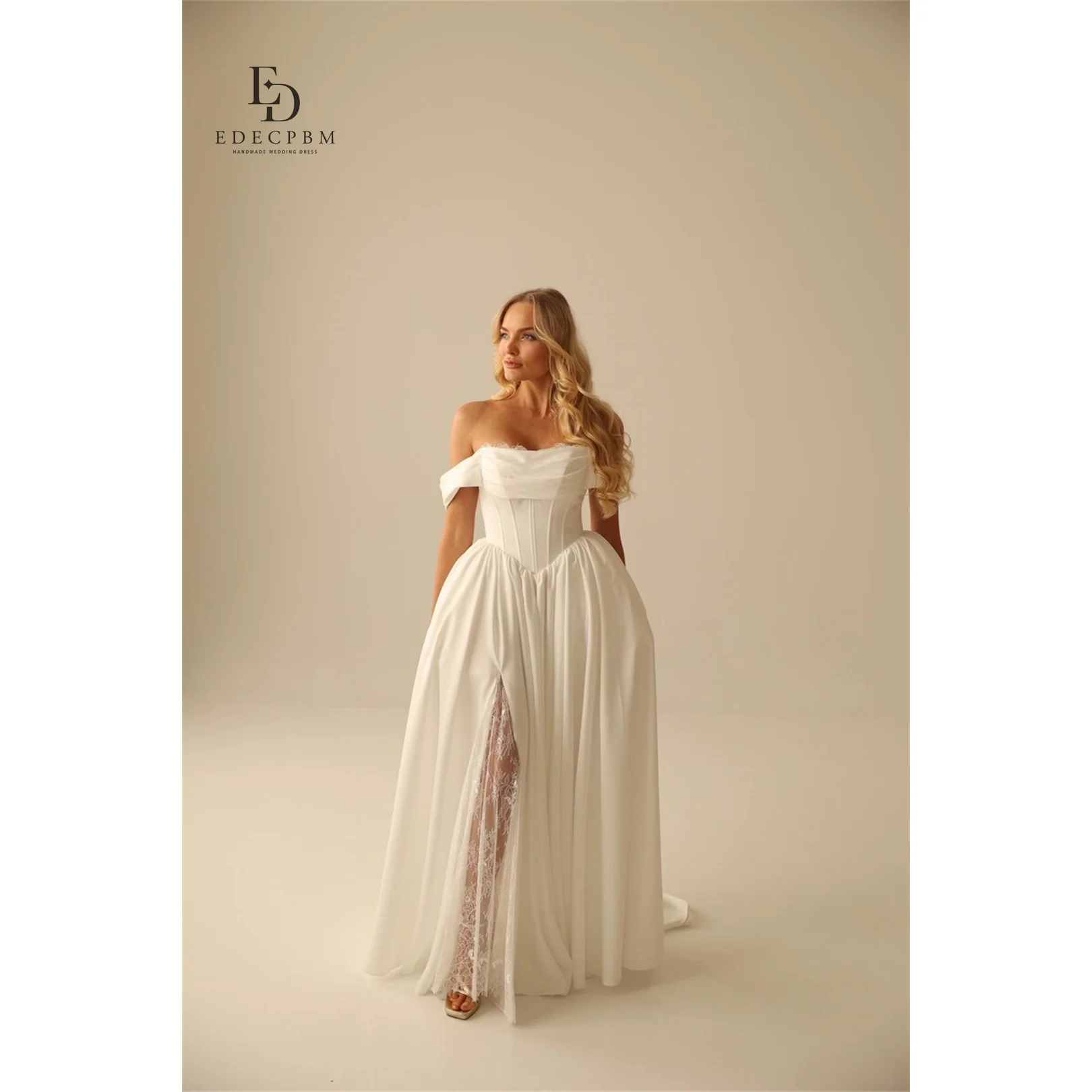 

EDECPBM Satin Off The Shoulder Ivory Ball Gown Evening Dress 2026 Prom Dress Wedding Party Robes de Soirée Women Elegant Banquet
