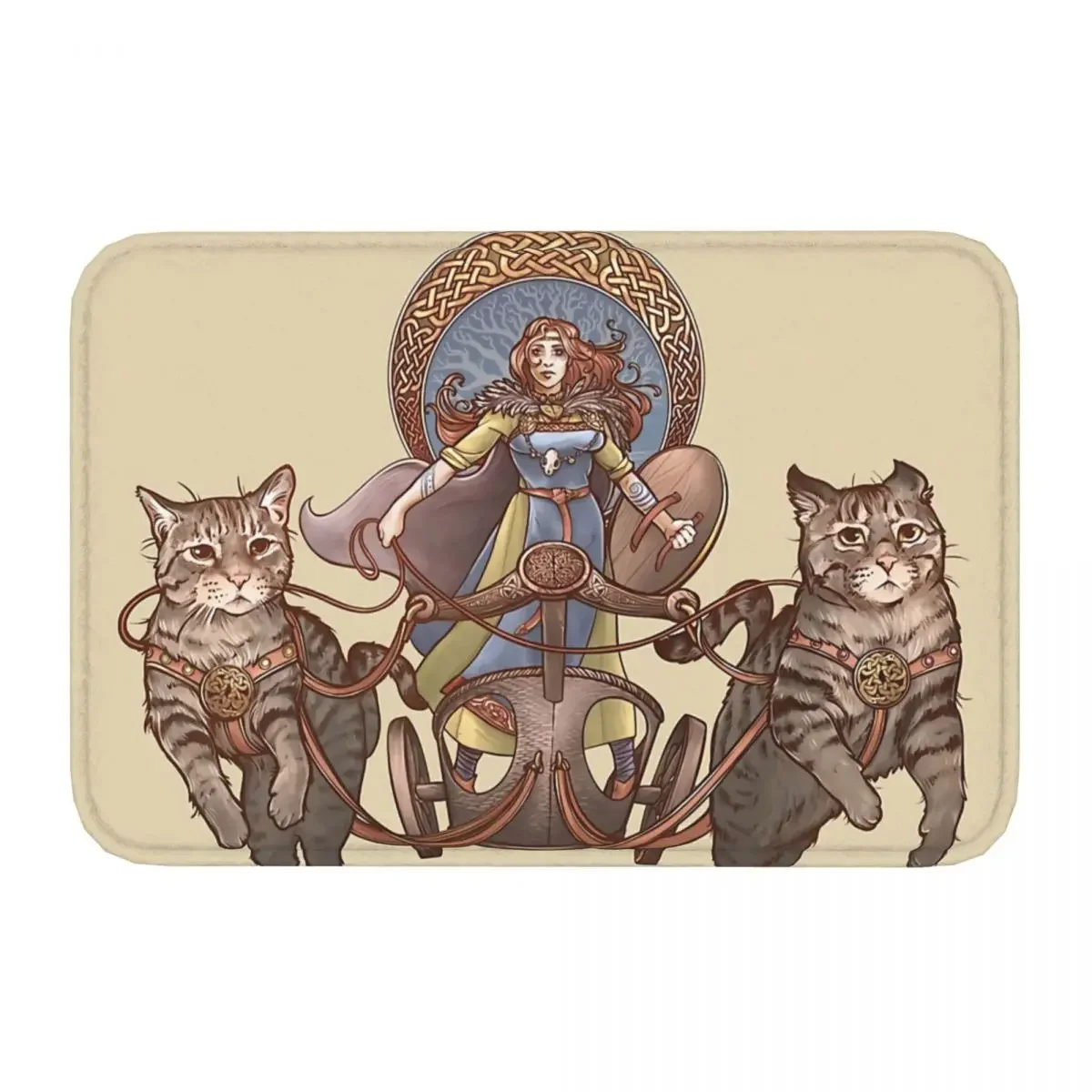 Viking Valhalla Non-slip Doormat Freya Driving Her Cat Chariot Carpet Bath Bedroom Mat Outdoor Home Decorative