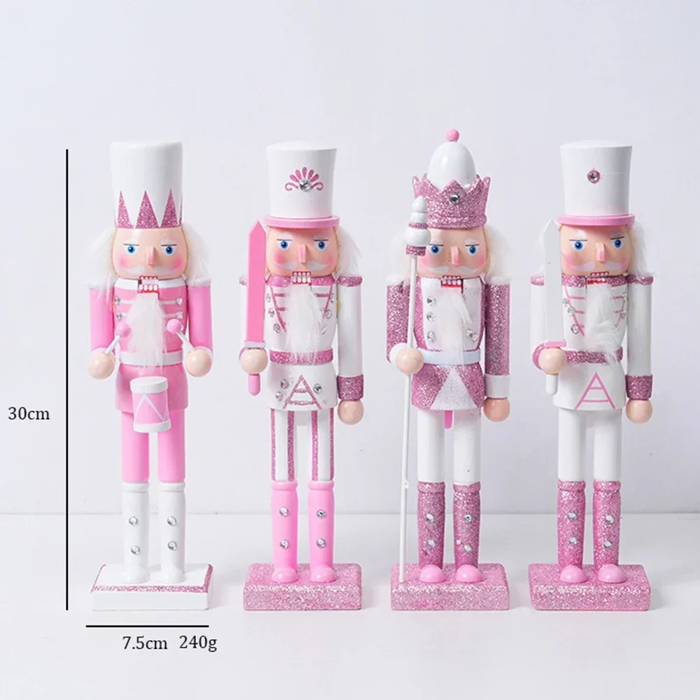 30CM Wooden Nutcracker Decoration Puppet Pink Christmas Doll Party Decoration Christmas Nutcracker Pink Wooden Ornament Nutcrack