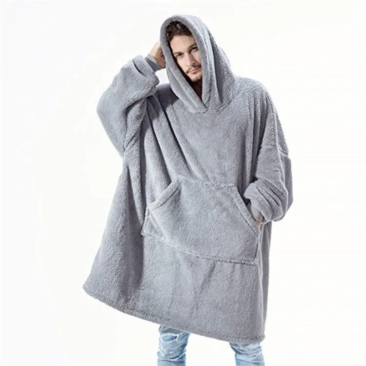 Hoodies Winter Warm Comfort Flannel Blanket With Sleeves Oversized Women Men Pullovers Thicken Fleece  Blanket Home Wear