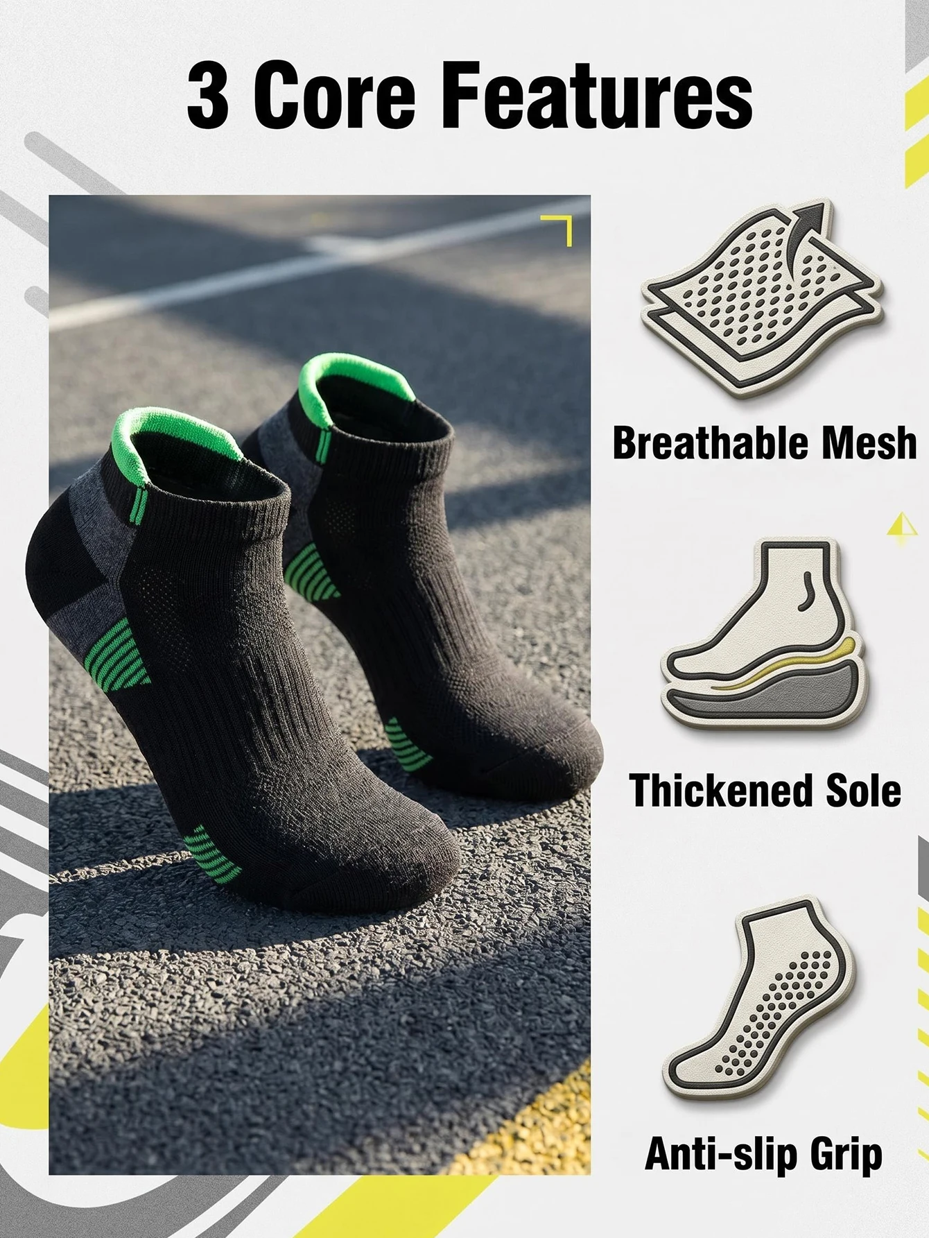 6 Pairs Women's Summer Running Compression Socks Breathable Absorbent Marathon Pressure Net Short Socks Absorbent Towel Bottom