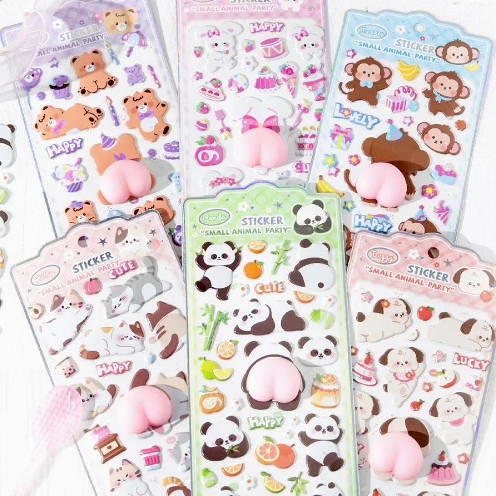 Cute Soft 3D Animal Stickers Stress Relief 3D Decompression Stickers Monkey Cat Pinchable Decals