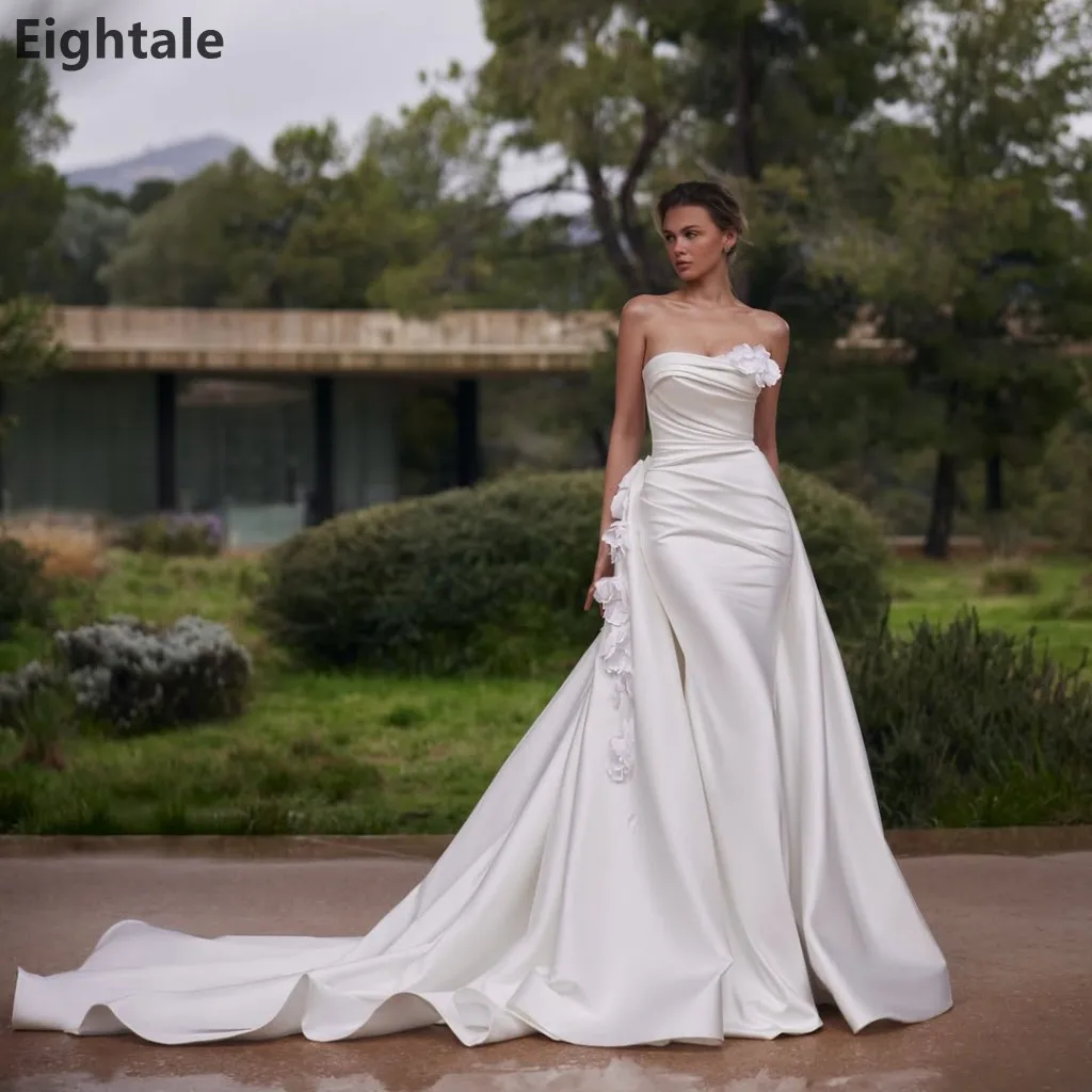 

Eightale 2025 Luxury Mermaid Wedding Dresses Sweetheart Bridal Gowns Satin Detachable Train Flowers Robe De Mariage Customized