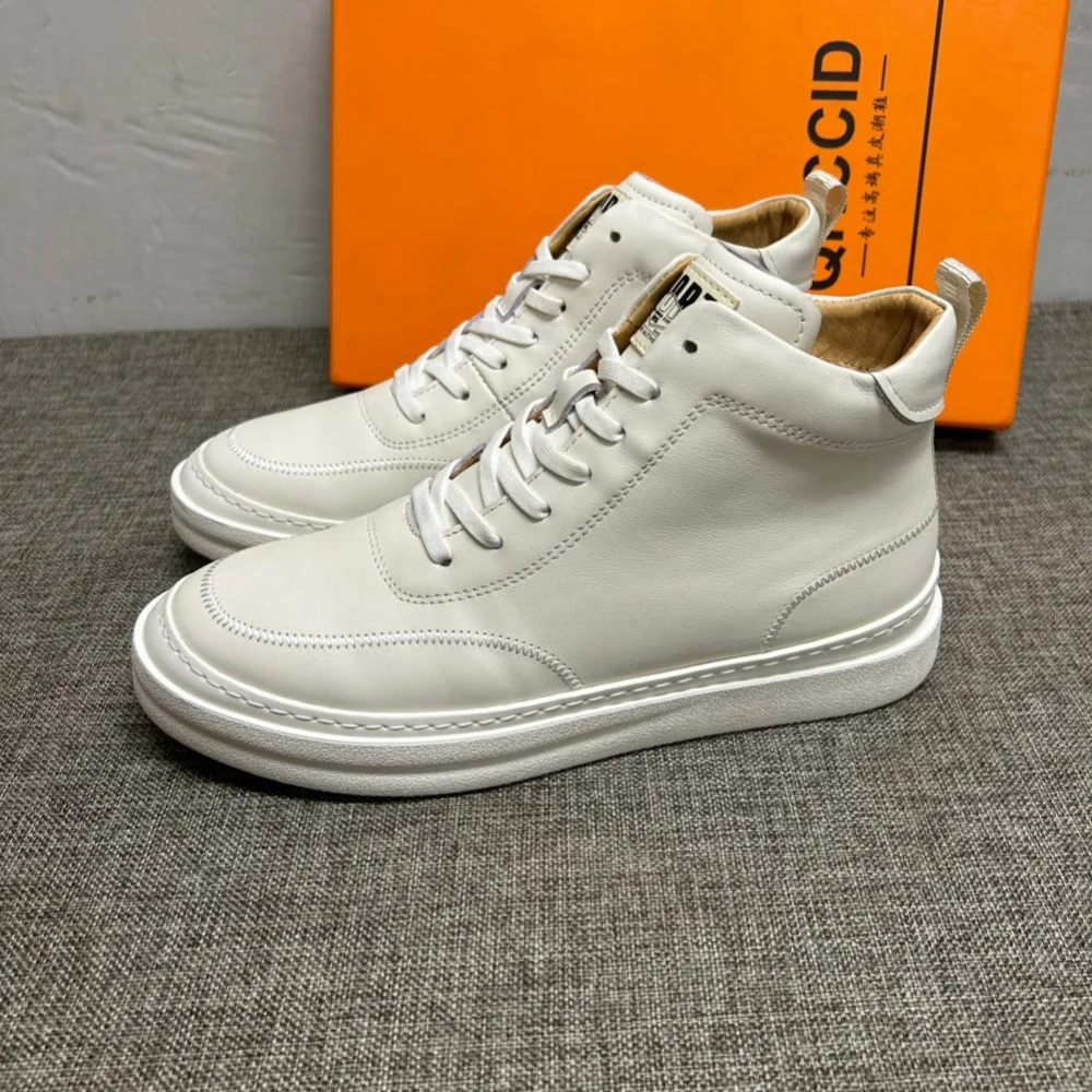 New men's high-top shoes, men's genuine leather casual white shoes, men's padded warm cotton shoes, men's short boots