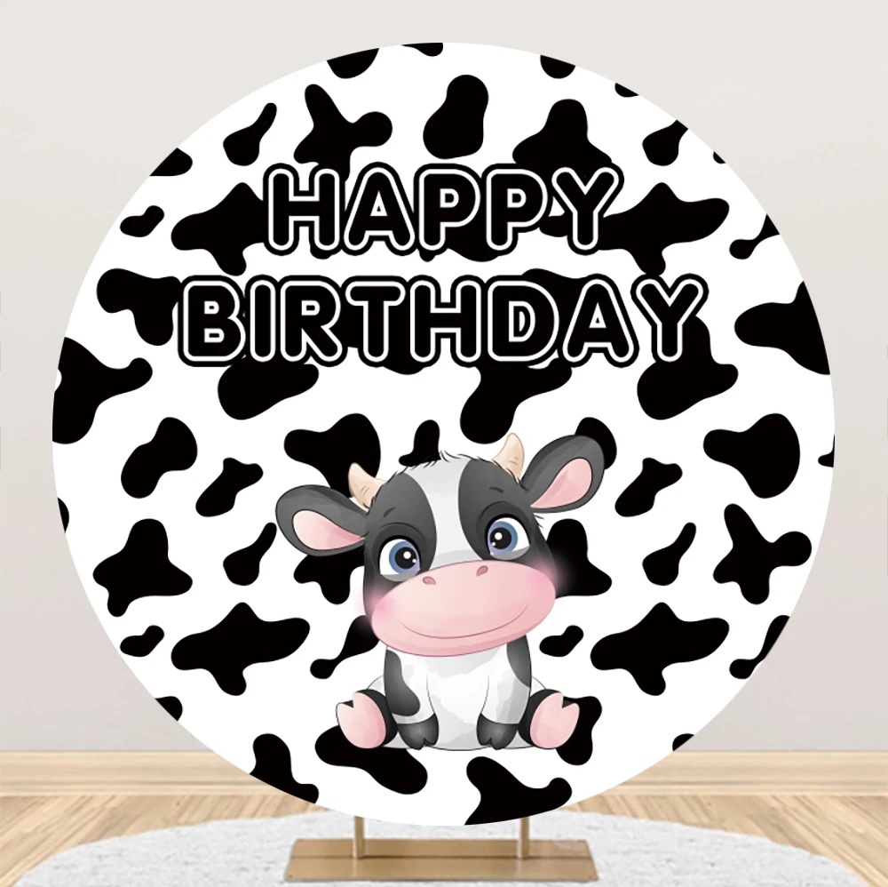 

Laeacco Cartoon Cow Birthday Round Backdrop Farm Animals Party Decor Kid Baby Shower Portrait Customzied Photography Background