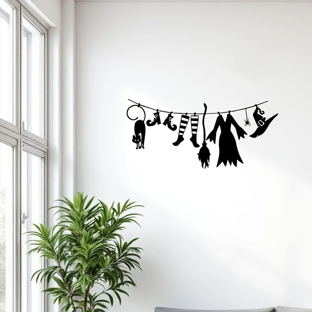 CIFBUY Iron Wall Art Witch Hat Cloak Spooky Home Decor Fun Haunted House Party Decoration Metal Hanging Sign Ornament