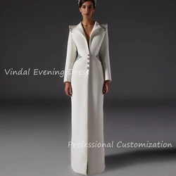 Vindal Prom Dress V-Neck Floor Length Sexy luxurious Crepe Beaded Straight Ruffle Elegant Long Sleeves Saudi Arabia For 2024