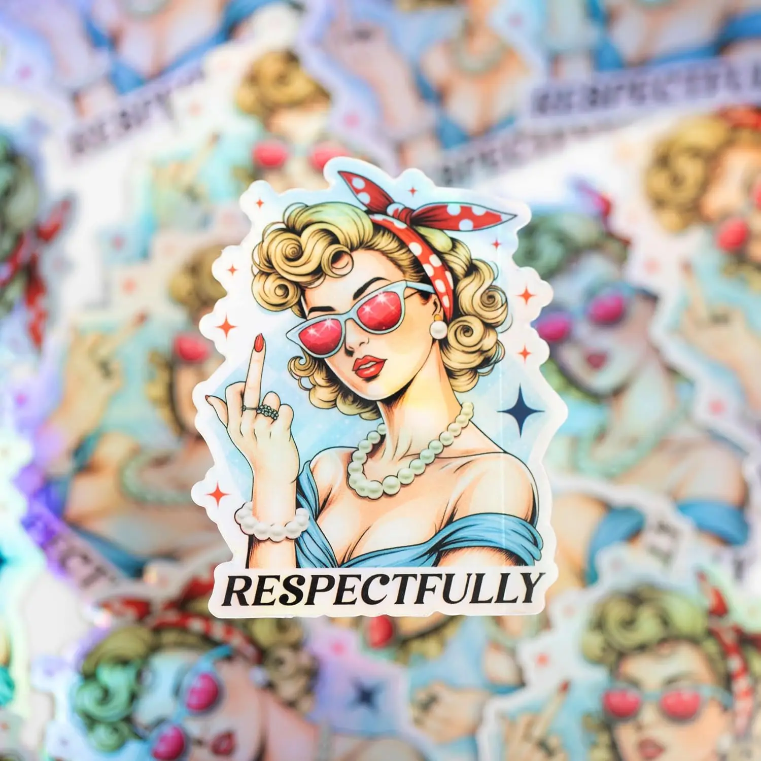 Respectfully Middle Finger Sassy Cute Car Laptop Window Bumper Waterproof Vinyl Decal Decoration Funny Unique Cool Vintage
