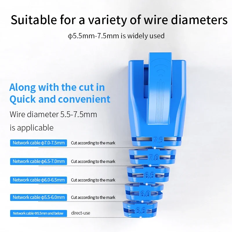 RJ45 غطاء قبعات موصل Cat5 Cat5e Cat6 Cat6a Cat7 شبكة الأحذية Lan إيثرنت كابل RJ 45 غمد سلك أزرق قطر 5.5-7.5 مللي متر