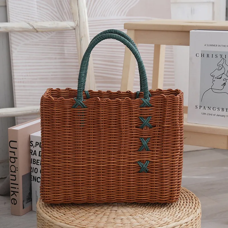 المنسوجة يدويا Wier مقبض سلة الخضار سلة فاكهة في الهواء الطلق نزهة المرجع سلة اليدوية Crt سلة التخزين البلاستيكية