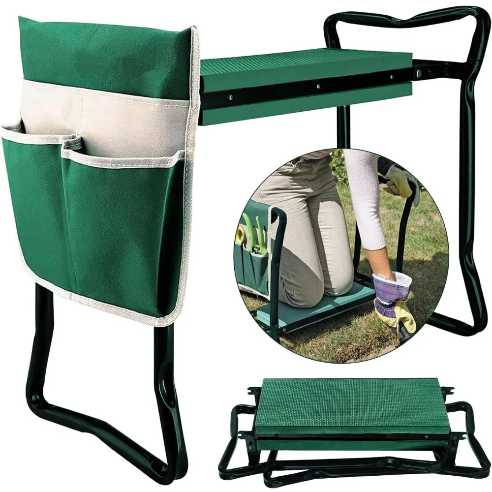 

Foldable Garden Kneeler Seat with Thick Pad & Tool Pouch, 330lb Capacity - Protects Knees and Clothes