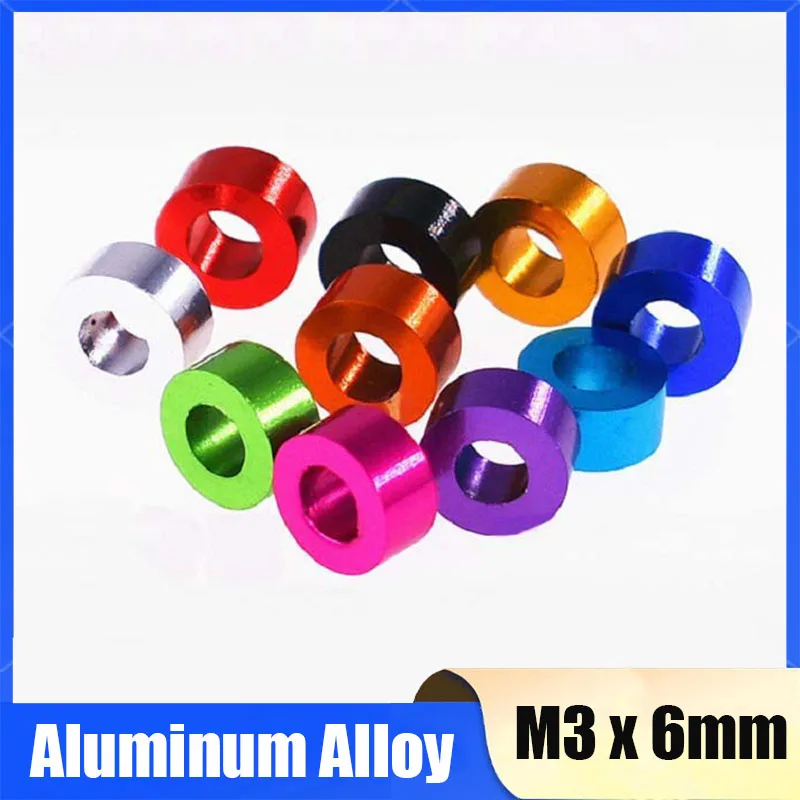 10Pcs M3 x 6mm Aluminum Alloy Washer Colourful Anodized Aluminum Flat Washers Gasket Thickness 0.25/0.5/1/1.5/2/2.5/3mm