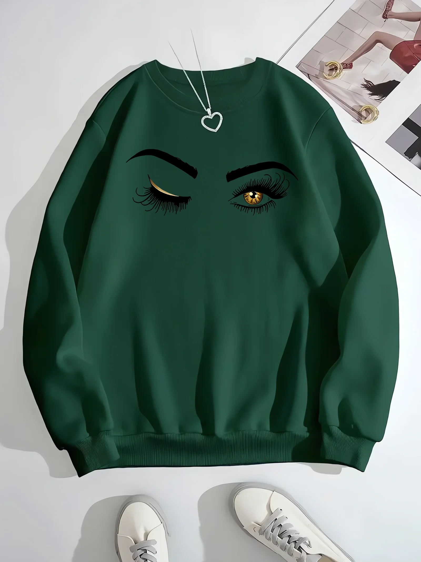 

Fashionable and trendy, women's round neck printed hoodie, women's autumn and winter casual clothing, loose and comfortable