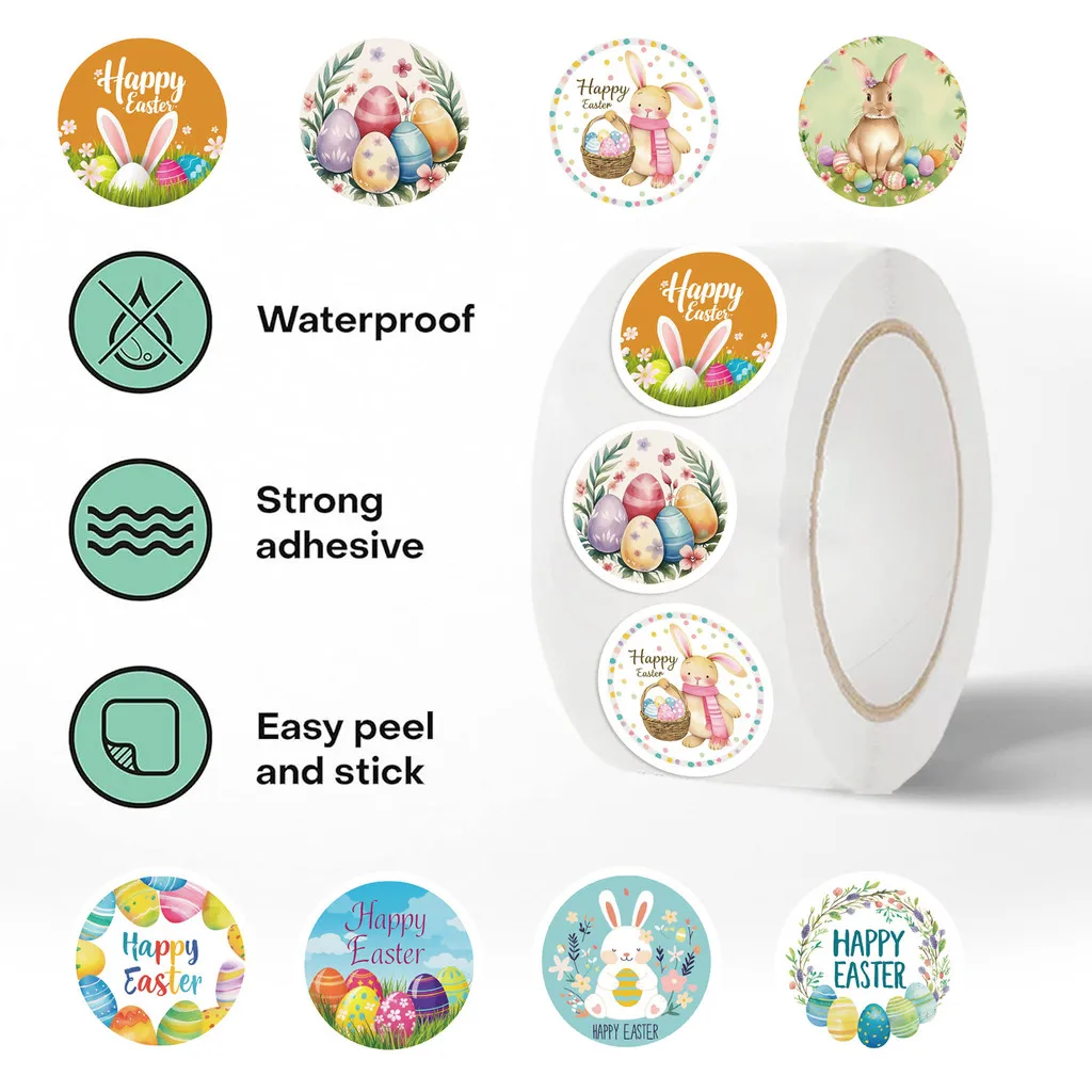 Easter Themed Washi Tape Roll (500 Sheets) - Cute Bunny Decor Stickers for Scrapbooking, Envelope Seals & DIY Handmade Projects