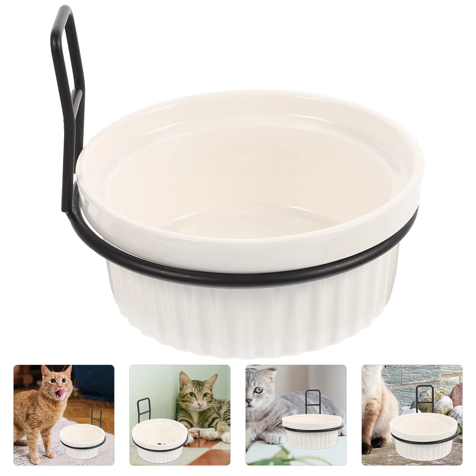 

Pet Bowl Wall Mount Cat Water with Rack Portable Iron Cage Food Hanging Feeder Dog