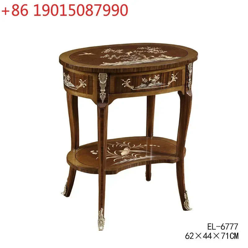 N French Luxury Oval Double-Layer Hand-Painted Coffee Table American Country Painted Living Room Sofa Side Table