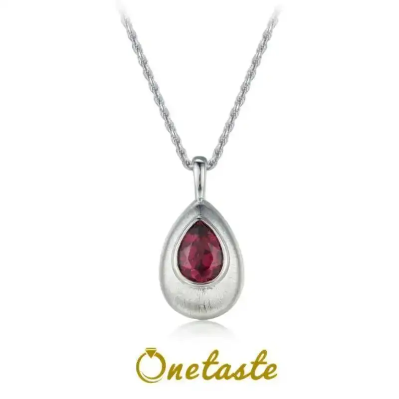 

Роскошное ожерелье с подвеской в виде капли воды из стерлингового серебра 925 пробы с натуральным красным гранатом, женское ожерелье с ограниченным распродаже, первый, получите
