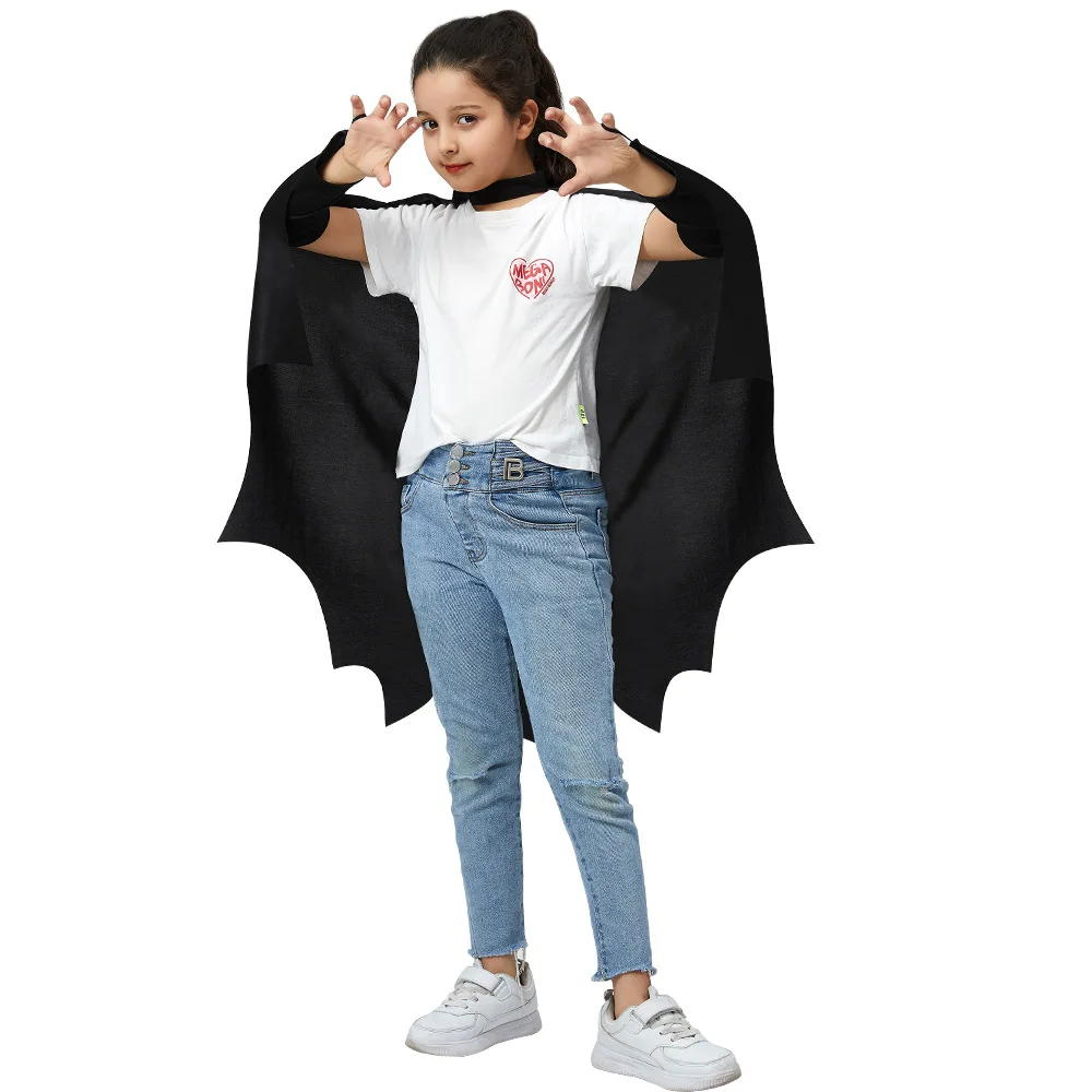 Costume ailes de chauve-souris pour enfants, accessoires de déguisement de Cosplay, ailes de Vampire, Cape à ailes noires avec masque, pince à cheveux