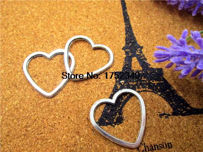 125pcs/lot-- Heart  Antique Tibetan Silver Heart Charm pendants,heart Connector 24x25mm