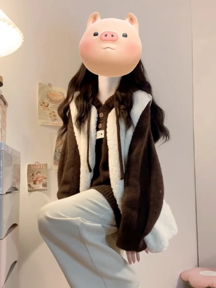 

Белый жилет из овечьей шерсти для женщин: модная многослойная верхняя одежда, осенне-зимняя новинка, повседневный свободный крой, мягкий вязаный, с длинными рукавами