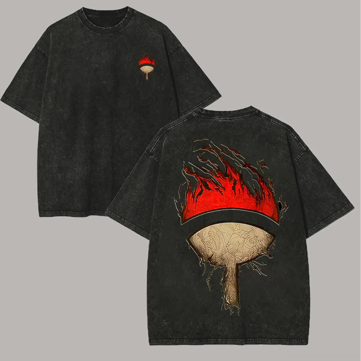 New Uchiha Clan T Shirt Naruto Men Acid Wash Back Print Crest Fire Anime Graphic Cotton Streetwear Manga Itachi Sasuke Vintage