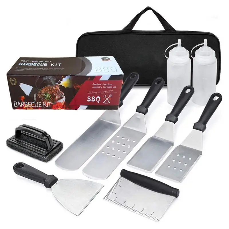 9 Pieces BBQ Tool Set Multipurpose BBQ Cooking Set Grilling Accessories Rust-Proo BBQ Utensils With Storage Bag For Outdoor