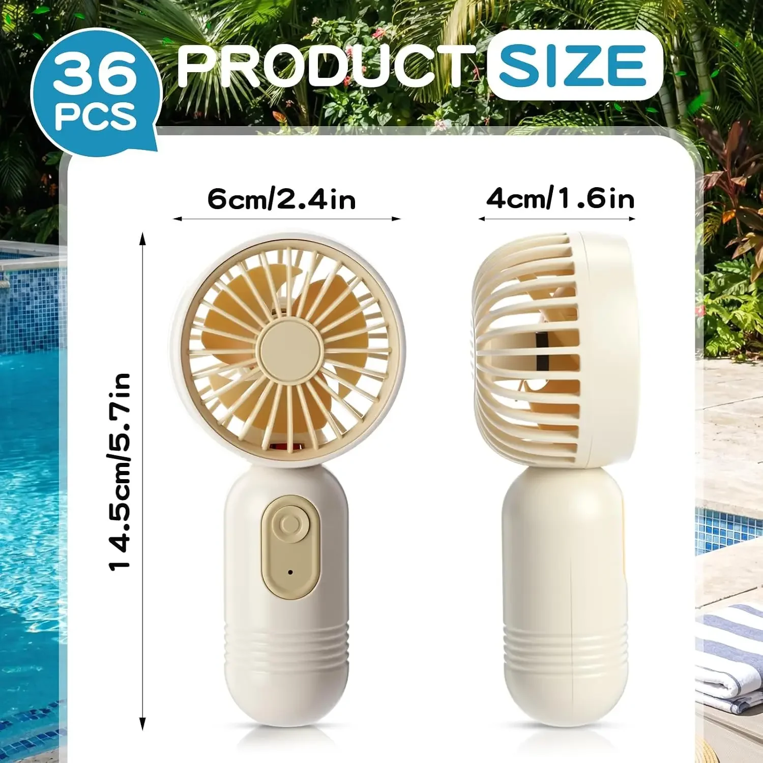 36 Pack Mini Portable Fan Bulk for Travel 3 Speeds, Rechargeable USB Battery Operated, Small Handheld Personal Eyelash Fans
