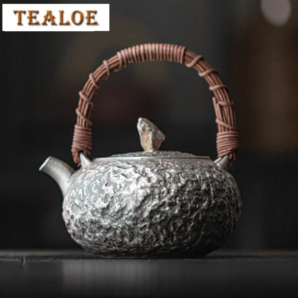

360ml Handmade 999 Sterling Silver Gilded Teapot Hammer Lifting Beam Pot Boiling Water Health Preserving Kettle Kung Fu Teaset