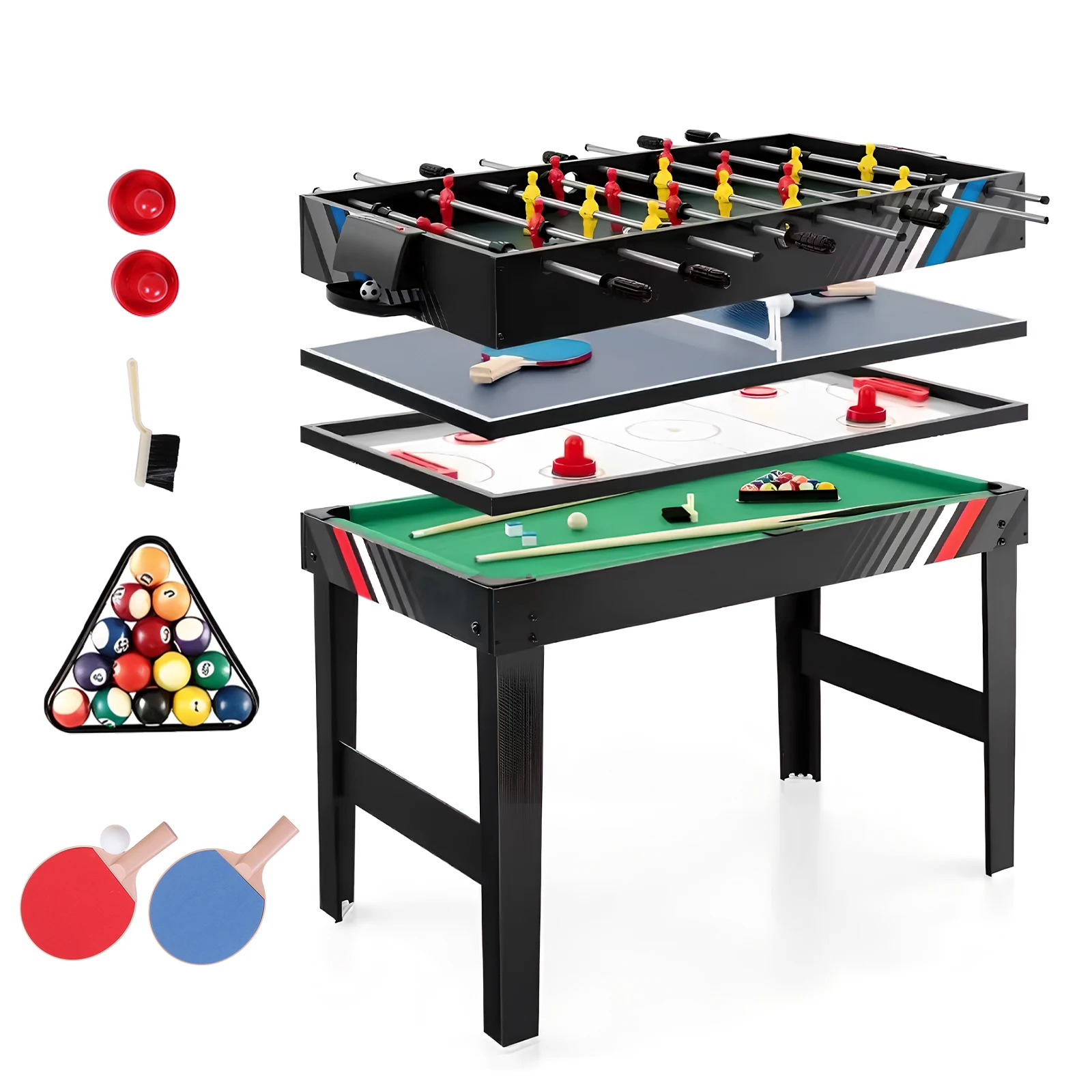 

4-In-1 Combination Game Table with Football Billiards Ice Hockey Table Tennis Multifunction Gaming Table for Home Game Room