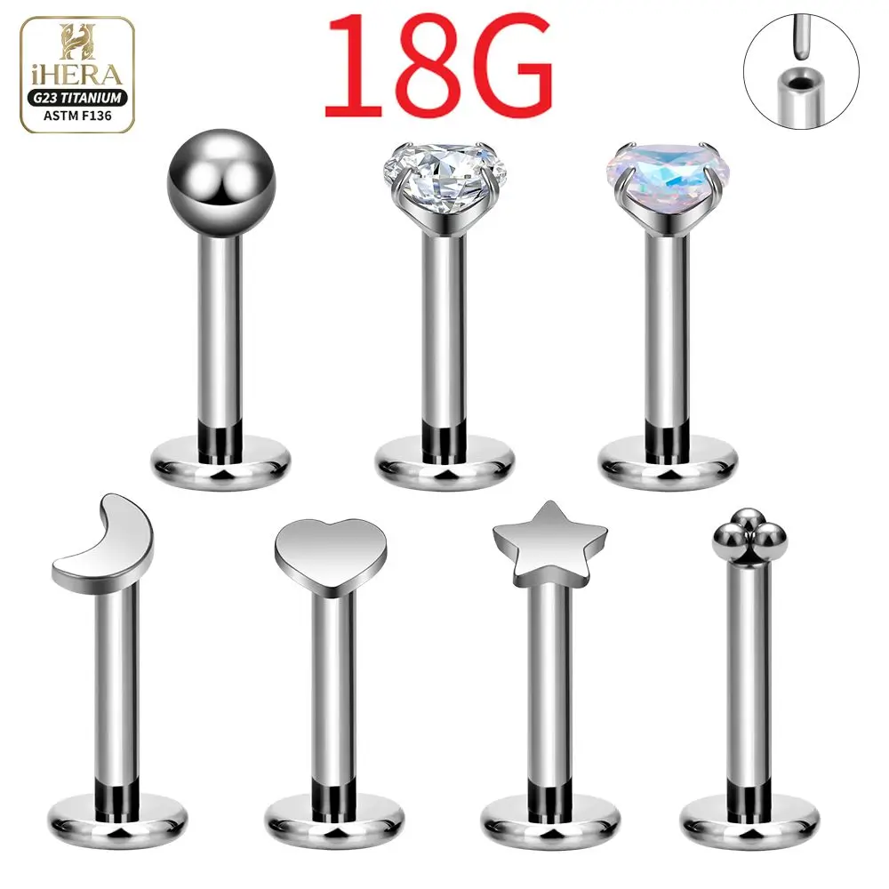 12PCS/LOT 18G G23 Titanium Basic Simple Round CZ Labret Stud ASTM F136 Titanium Piercing Jewelry Wholesale Bulk Set Lip Ear Stud