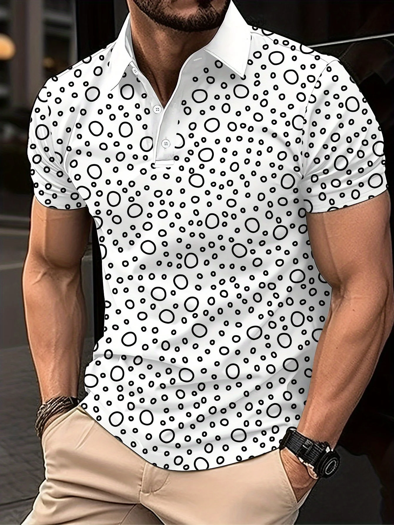 2026 Summer New Style Men's Short-Sleeved Polo Shirt With 3D Dots Pattern Print - Street Casual Fashion Style ropa hombre