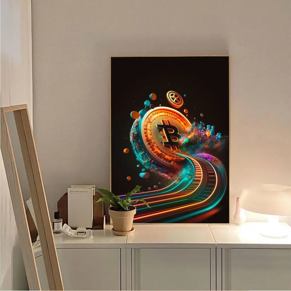 Neon Splatter Bitcoin Modern Poster No Framed Poster Kraft Paper Vintage Poster Wall Art Painting Bedroom Study Stickers