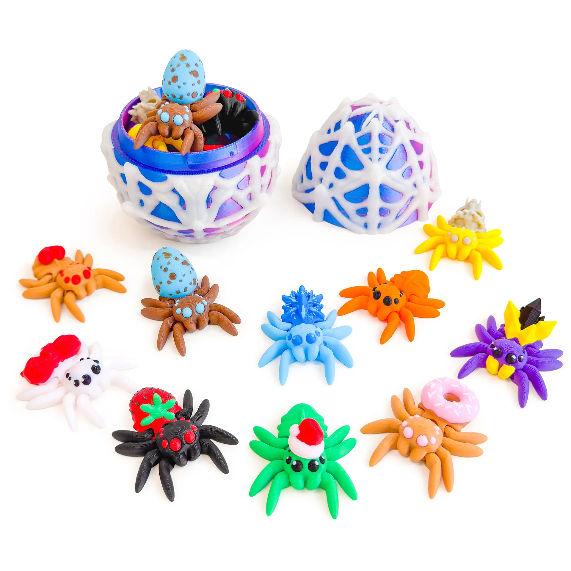 3D Printed Spider Figures Ornament Joint Mobility Luminous Spider Egg Animal Model Home Desk Decoration Kids Gift