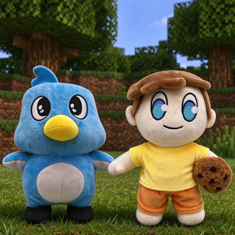 Anime Milo And Chip Plush Doll Toys Cartoon Cute Boy With Cookies Red Blue Bird Stuffed Cotton Doll Sofa Decoration Pillow Gifts