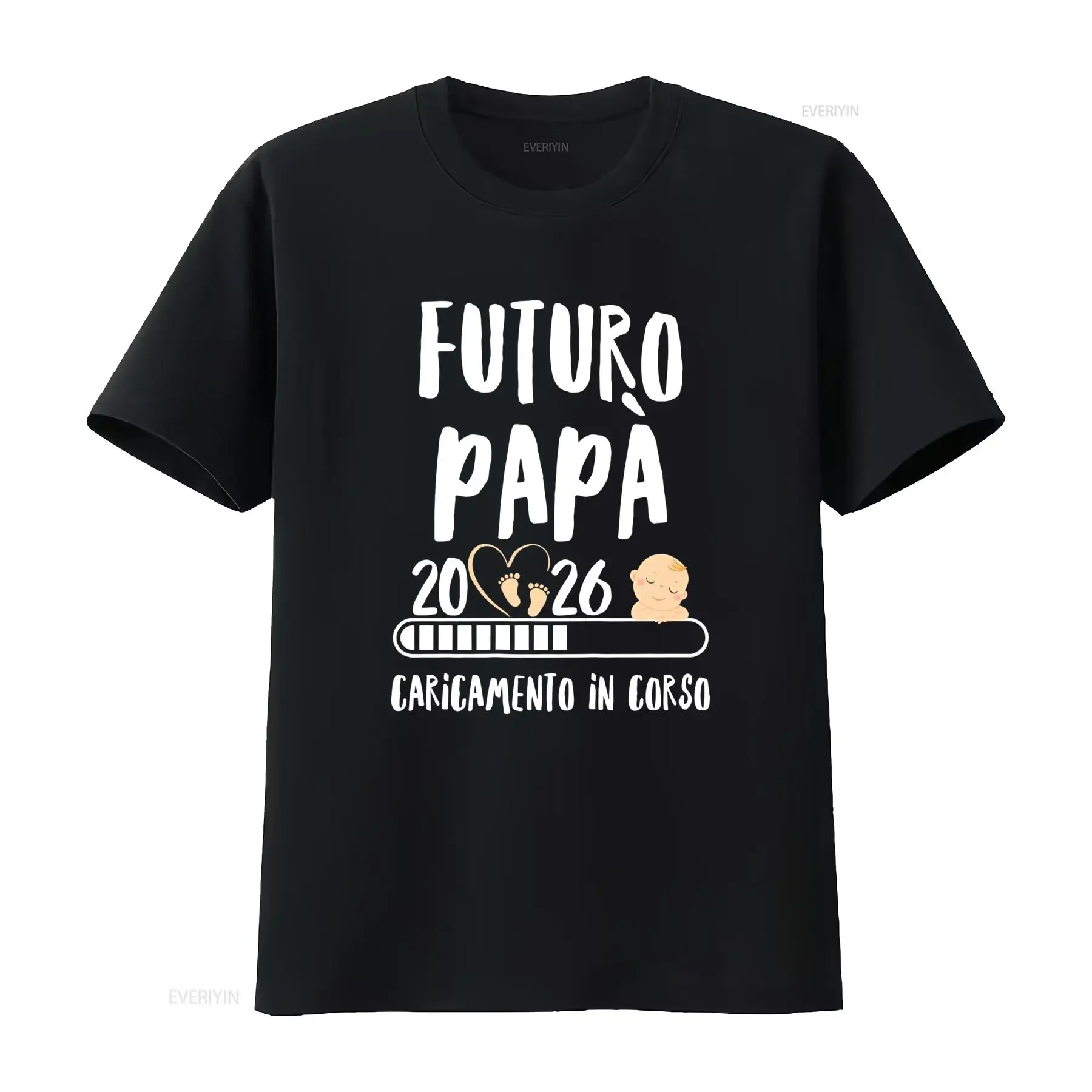 Men's Funny Future Dad 2026 T Shirt Pregnancy AnnouncemenT with Loading Bar Italian Text Back Print for expecting fathers
