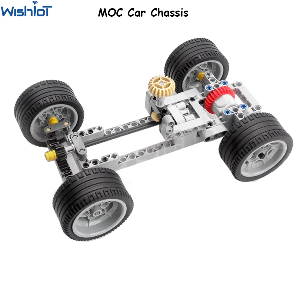 MOC Modifiable Car Vehicle Chassis with Wheel Gear Manual Steering Differentials Can Add Building Blocks Motor Remote Control