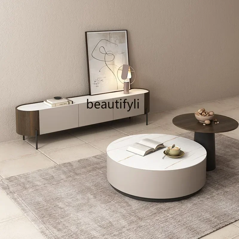 D178 y Italian Stone Plate TV Cabinet and Tea Table Combination Small Apartment Living Room Home Video Cabinet Floor Cabinet