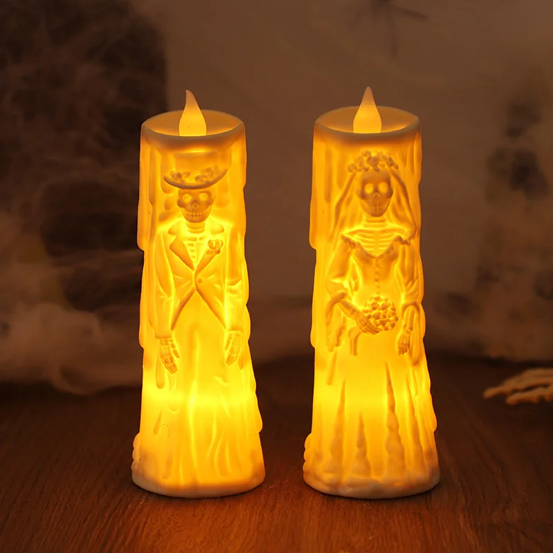 1/2Pcs Halloween Skeleton LED Candle Light Ghost Groom Bride Couple Lamp Halloween Horror Luminous Flameless Lights Decor Props
