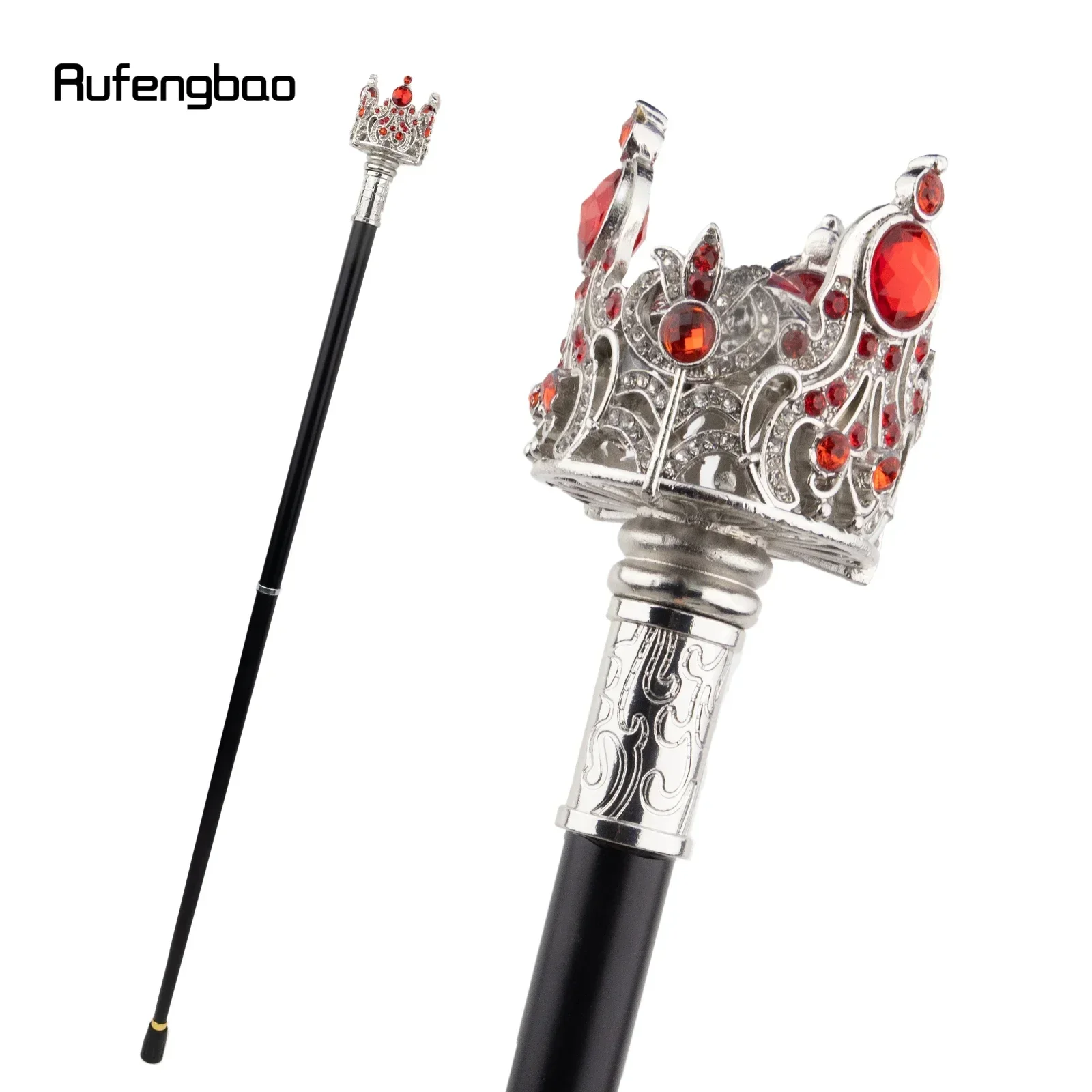 Silver Crown Artificial Red Diamond Walking Cane Stage Cane Decorative Stick Decorative Cane Parties, For Cosplay & Party