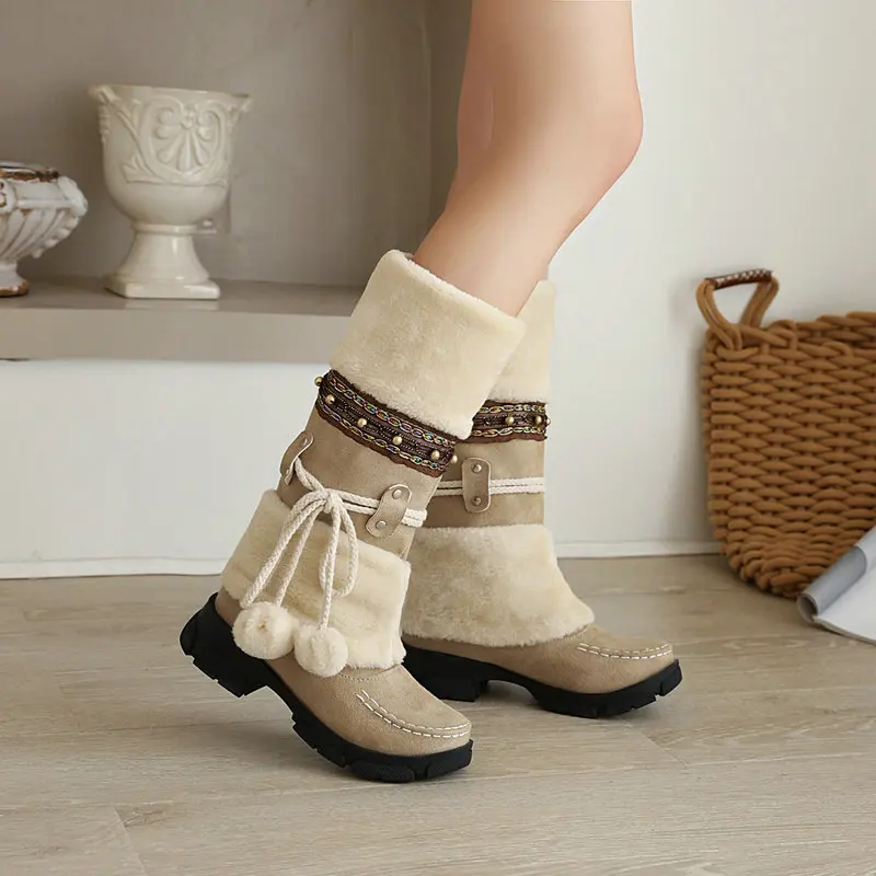 

Bohemian Style Women Snow Boot Fashion Plush Warm Winter Shoes for Woman Luxury Platform Casual Shoes Designer Shoes Botas Mujer