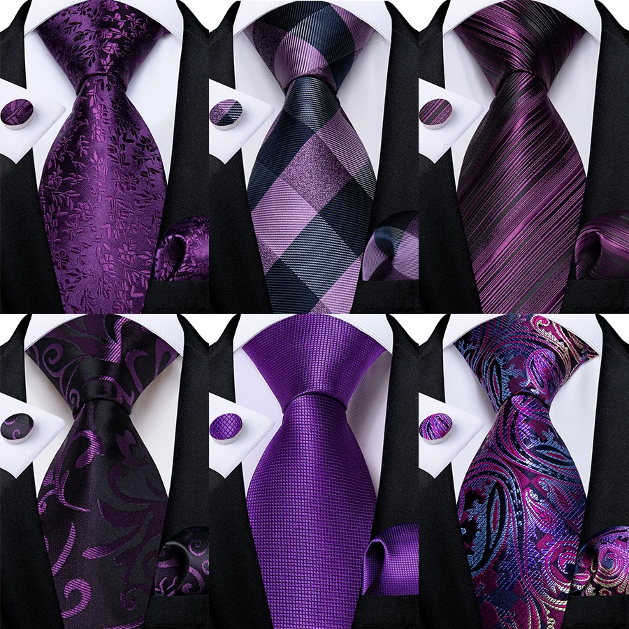Ties For Men Purple Floral Paisley Necktie Business Formal Tie Pocket Square Set For Wedding Party Cravat