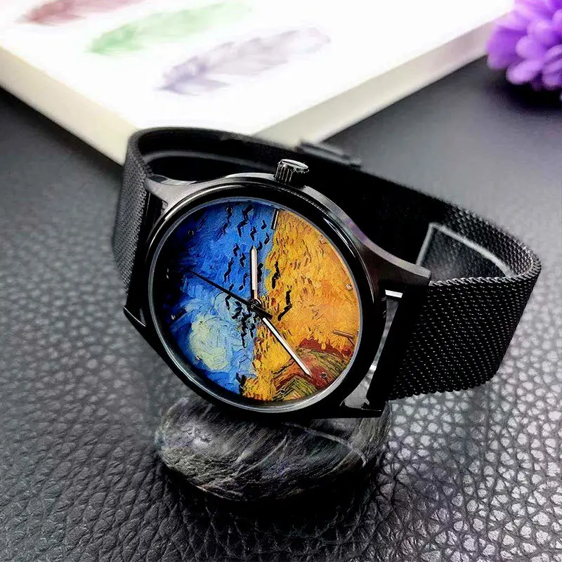 Illustration Wheat Field Crow Art Classic Creative Quartz Watch Men Student Gift Personalized Custom Engraving