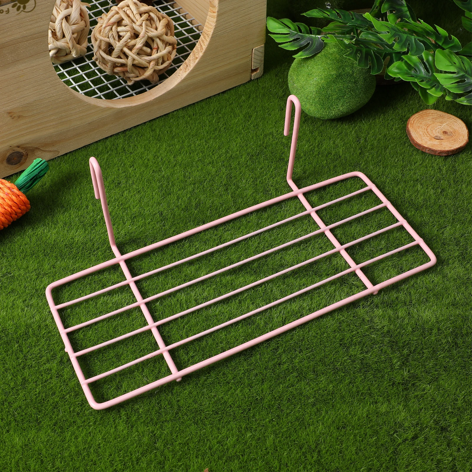 

1pc Grid Iron Frame Hanging Shelf Wall Decoration Sturdy Pet Parrot Bird Perch Load Bearing Cage Nest Easy Install Pink